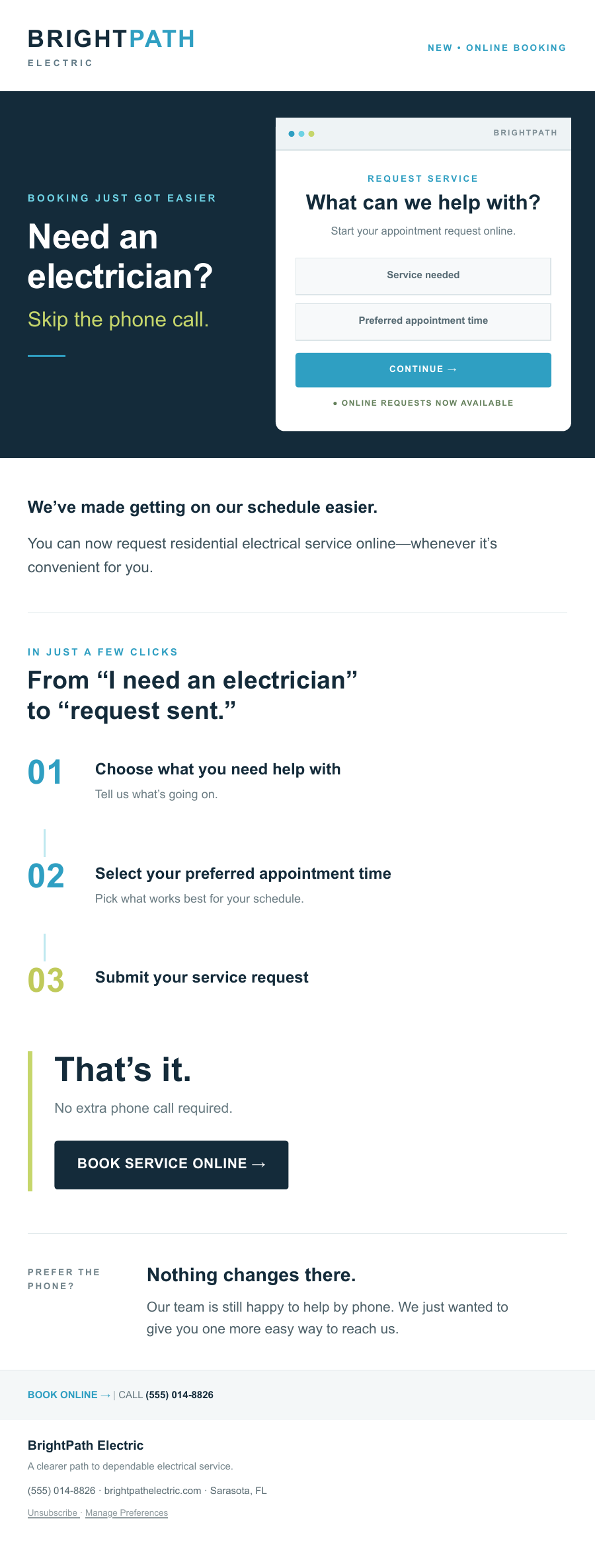 BrightPath Electric announcement email