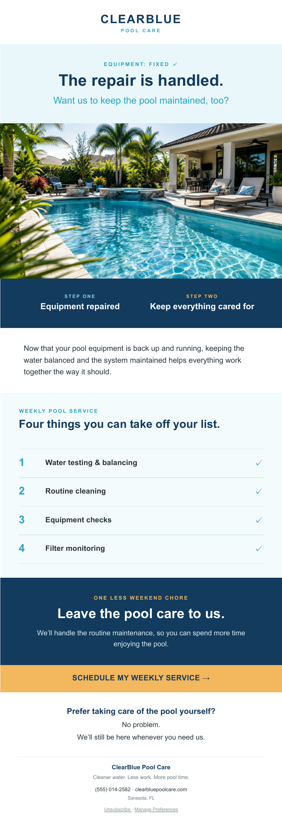 ClearBlue Pool Care cross-sell email