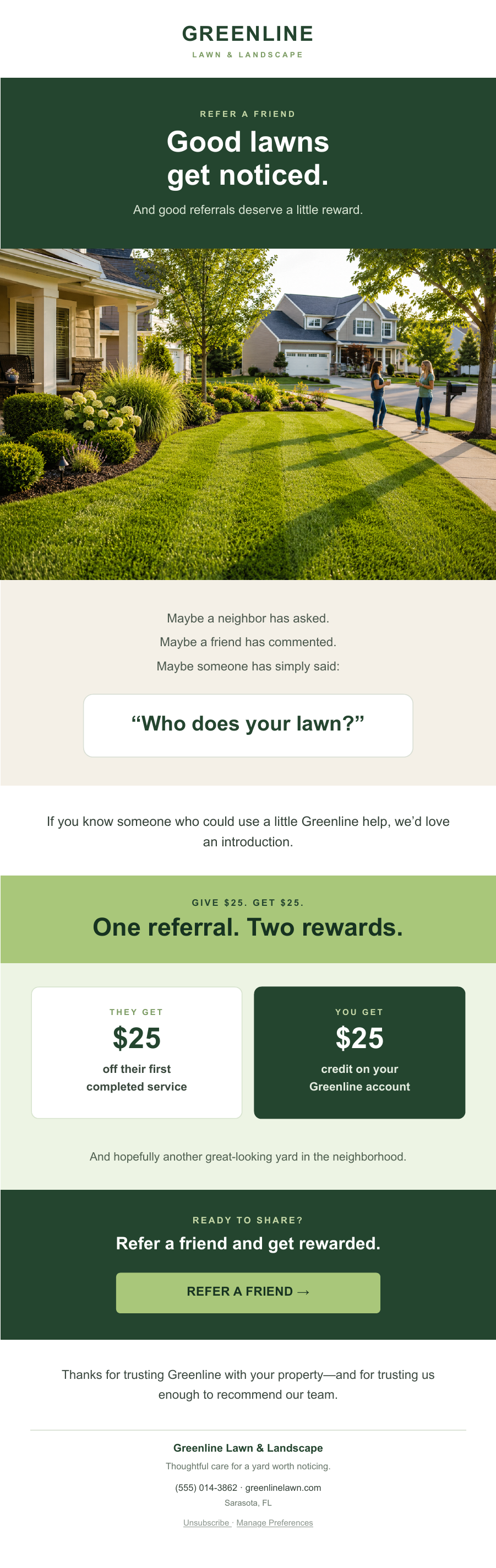 Greenline Lawn and Landscape referral email