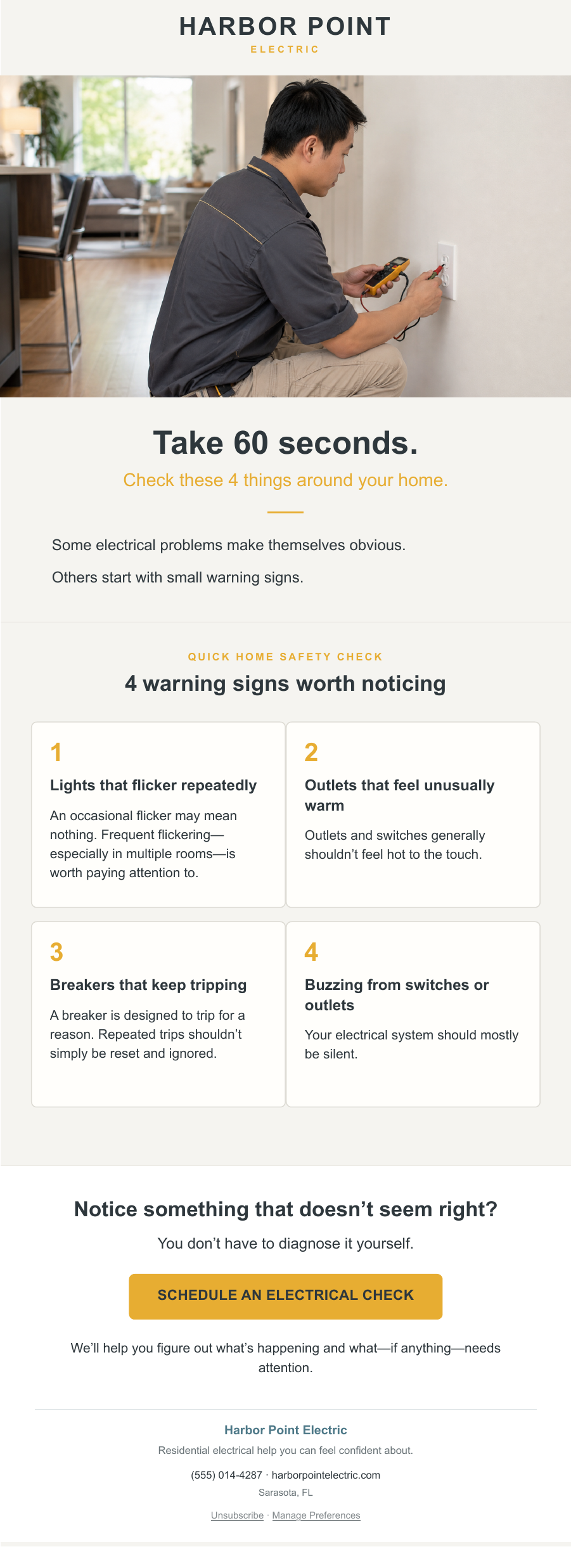 Harbor Point Electric educational home safety email