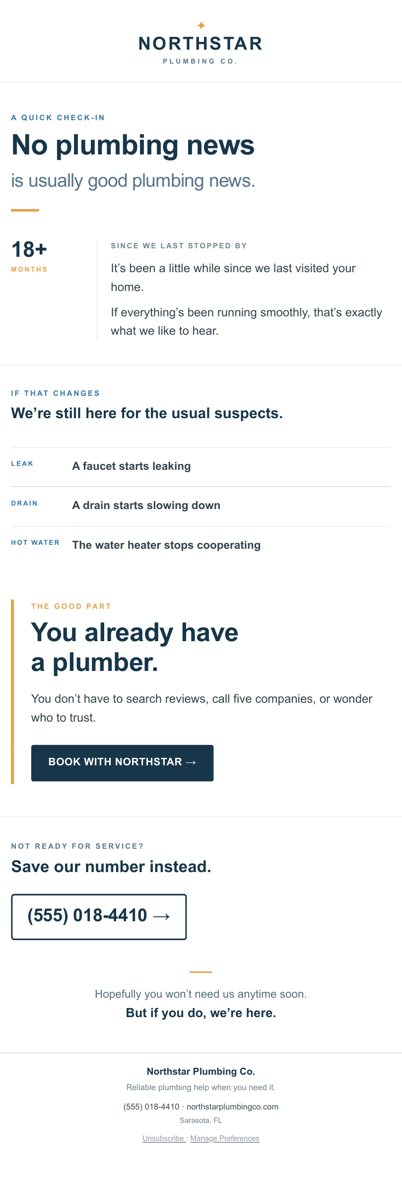Northstar Plumbing re-engagement email
