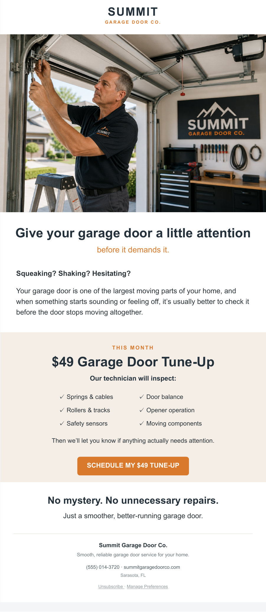 Summit Garage Door promotional tune-up email